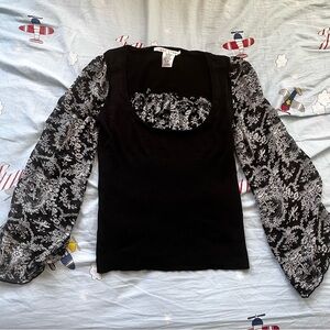 Elegant Black and White Floral Women's Top